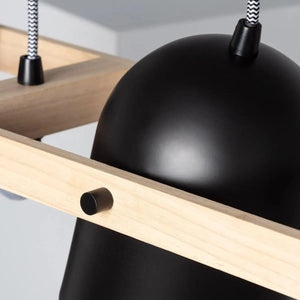 Verstelbare hanglamp zwart met hout 'Jasper' 3 kappen 78 cm E27 - FOIR