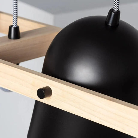 Verstelbare hanglamp zwart met hout 'Jasper' 3 kappen 78 cm E27 - FOIR