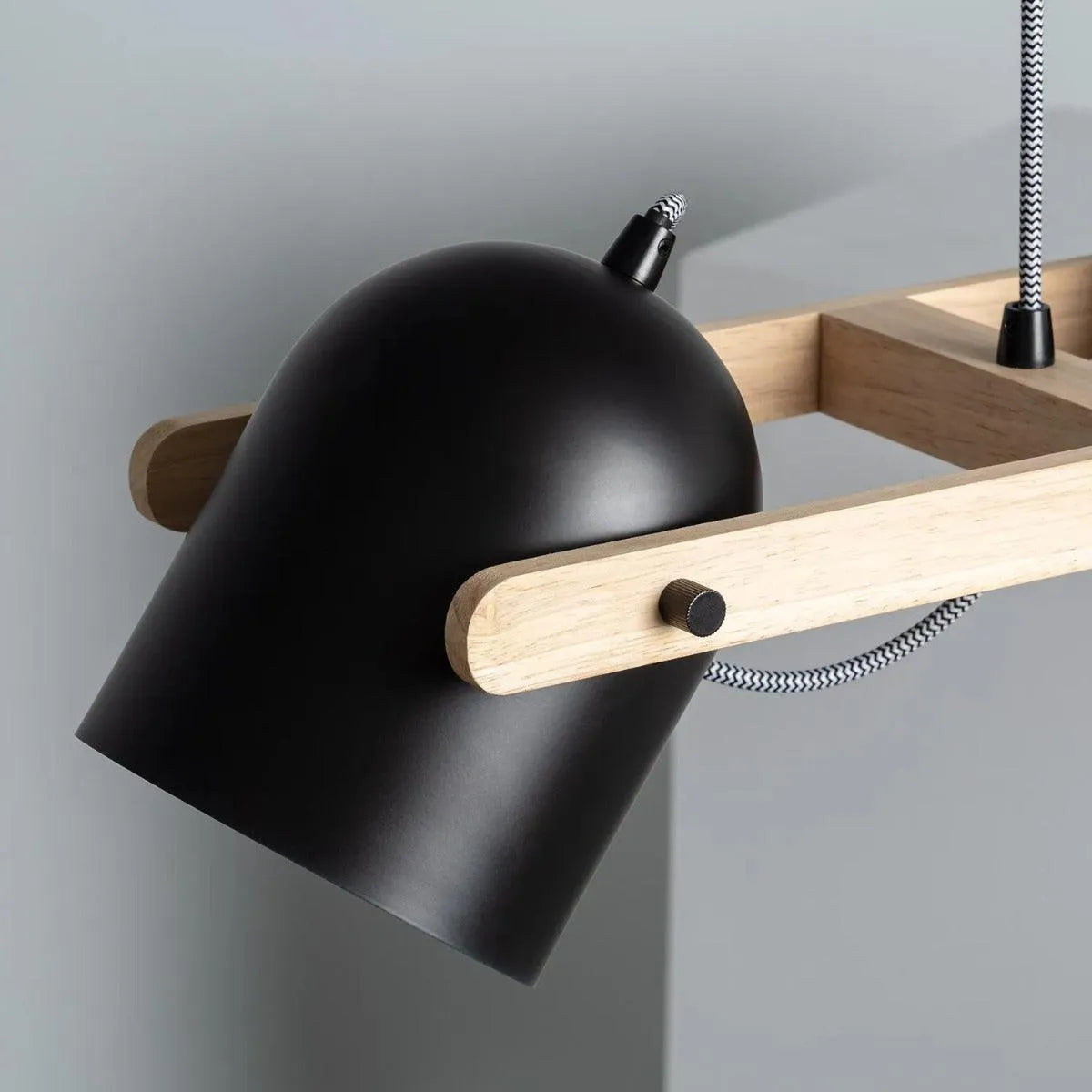 Verstelbare hanglamp zwart met hout 'Jasper' 3 kappen 78 cm E27 - FOIR