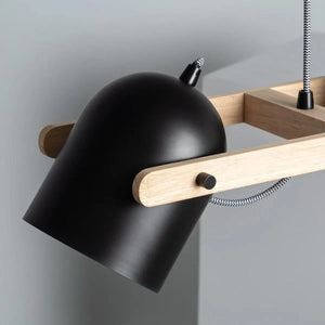 Verstelbare hanglamp zwart met hout 'Jasper' 3 kappen 78 cm E27 - FOIR