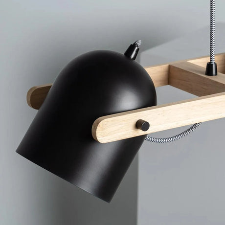Verstelbare hanglamp zwart met hout 'Jasper' 3 kappen 78 cm E27 - FOIR