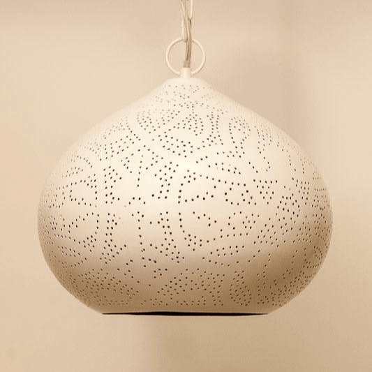 Oosterse hanglamp 'Eva' marokkaanse filigrain stijl pompoen wit/goud 23 cm - FOIR