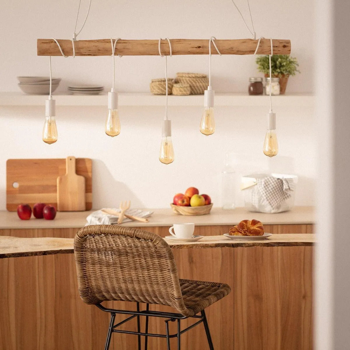 hanglamp wit houten balk industrieel E27 fitting design 