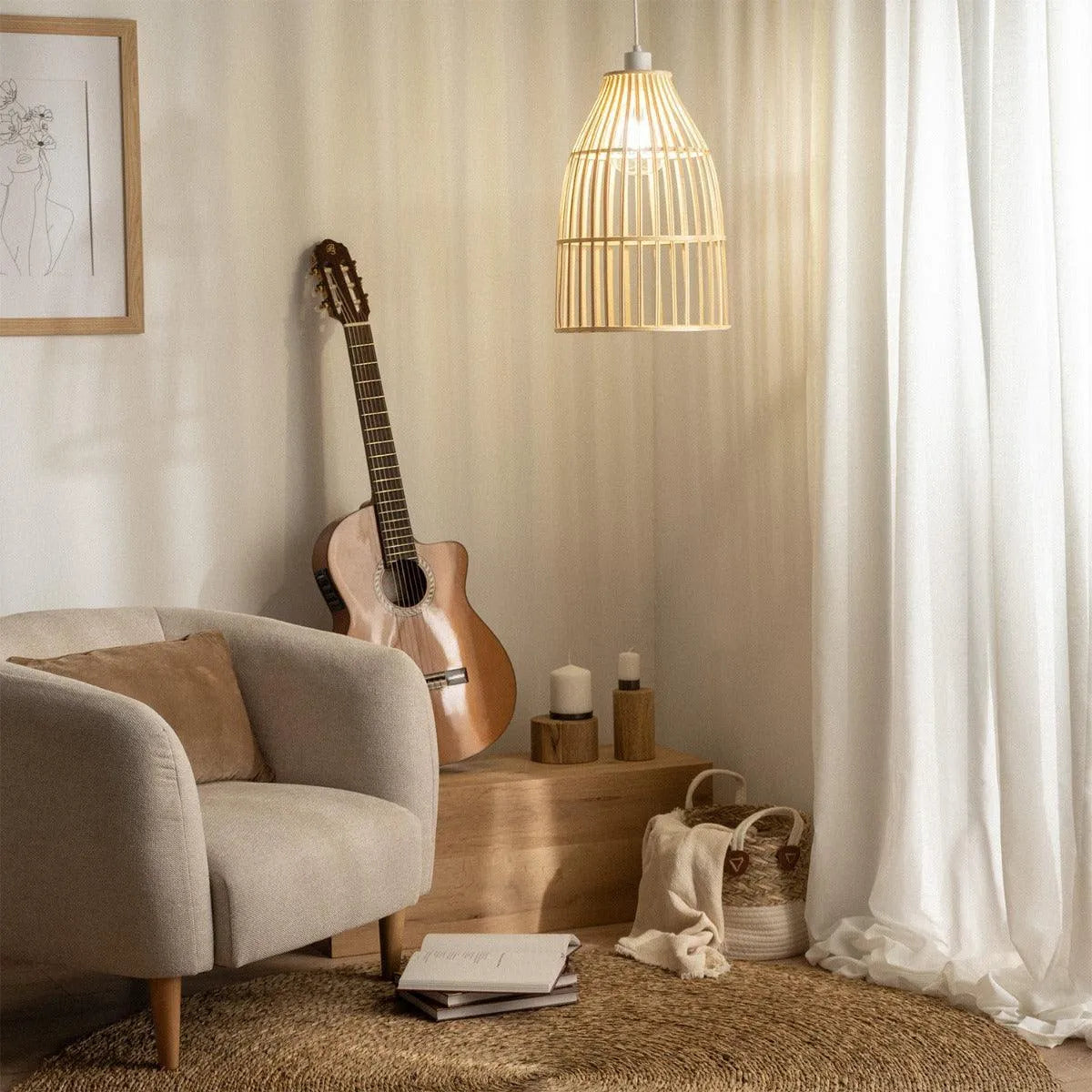 houten kooi hanglamp modern open