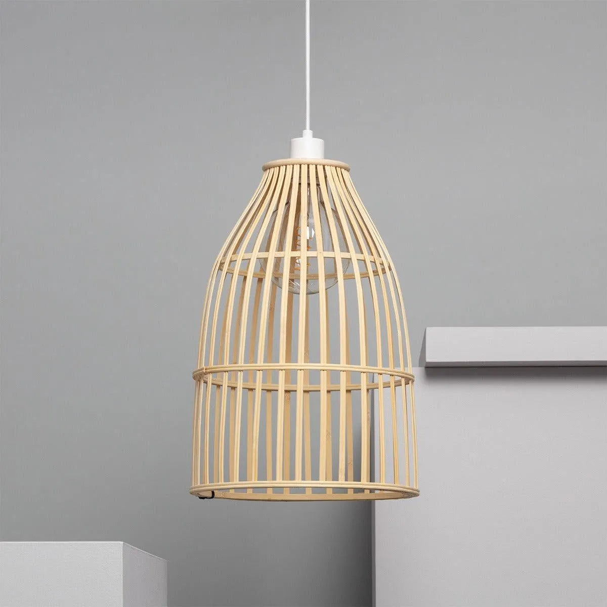 Hanglamp gevlochten rotan 'Zuni' e27 fitting bruin wit hanglamp 30 cm - FOIR