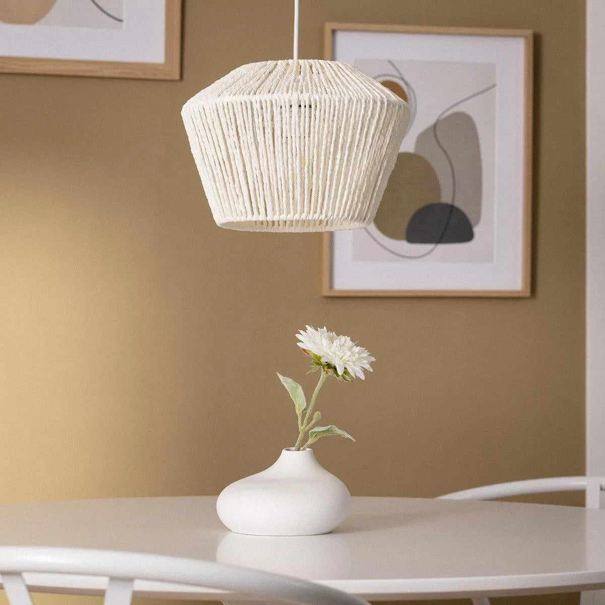 Hagnlamp wit touw gevlochten e27 fitting