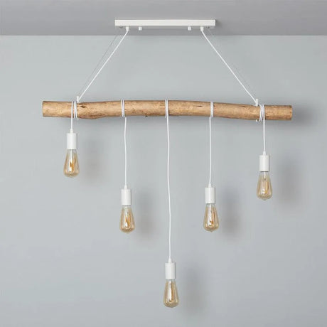 Houten balk hout wit e27 fitting modern led lamp boven de eettafel 