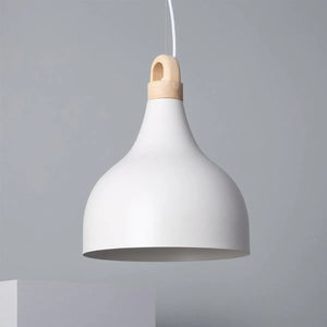 Houten hanglamp wit metaal rond led lamp
