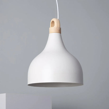 Houten hanglamp wit metaal rond led lamp