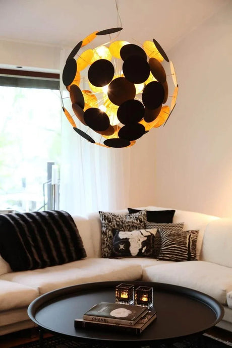 Hanglamp zwart 'Planet XL' By Rydens goud 6x e14 fitting 66 cm - FOIR