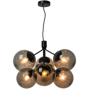 Hanglamp zwart & smoke glas 'Ivona' E27 fitting kroonluchter hal eettafel - FOIR