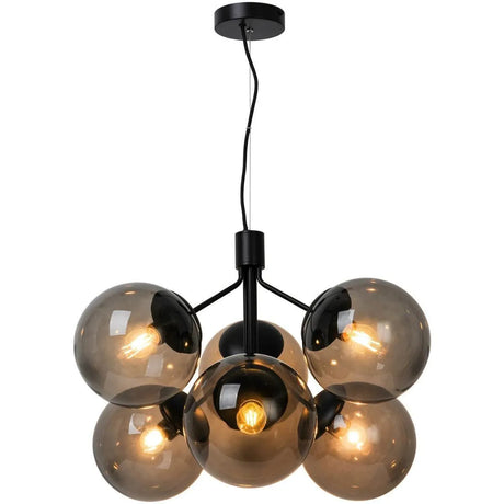 Hanglamp zwart & smoke glas 'Ivona' E27 fitting kroonluchter hal eettafel - FOIR