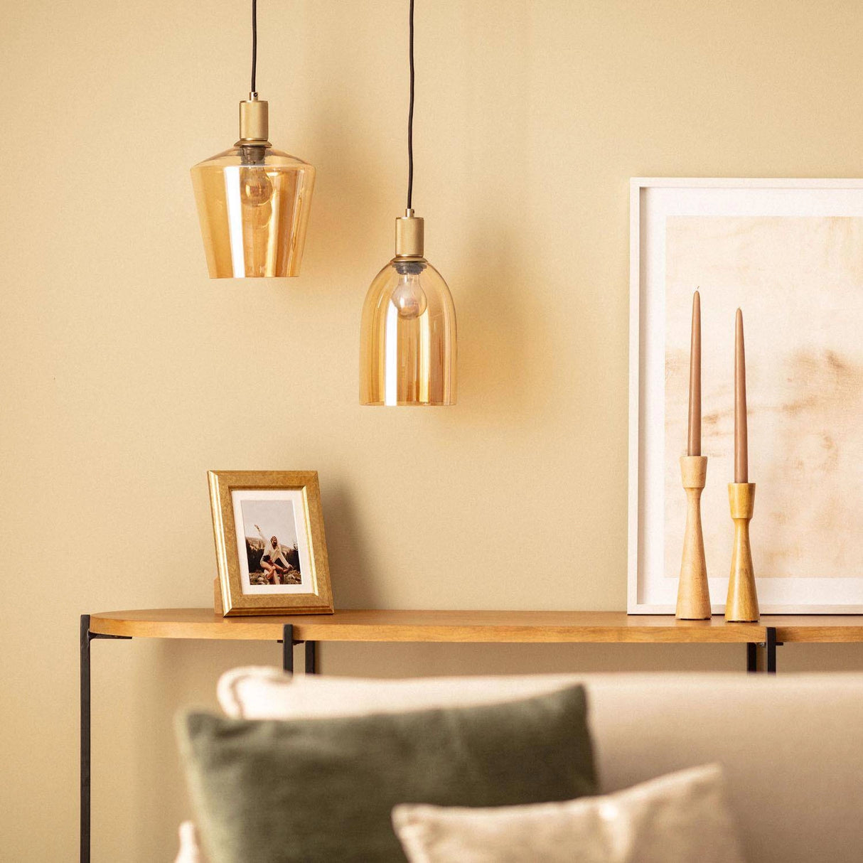 Hanglamp Amber glas Viteo e27 retro Goud