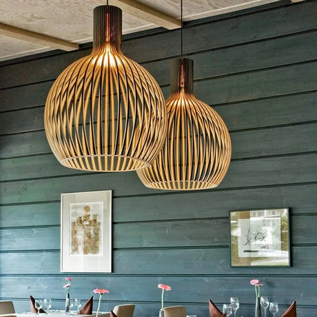 Hanglamp hout 'Bois' zwart / blank hout E27 design 35 cm - FOIR