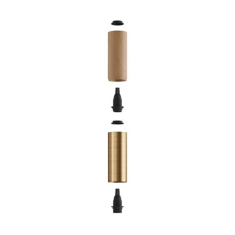 Hanglamp spot E14 fitting losse kap hout titanium-Geborsteld messing - FOIR