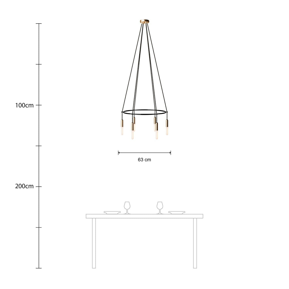 Kroonluchter modern 6x E14 fitting 63 cm met led lampen