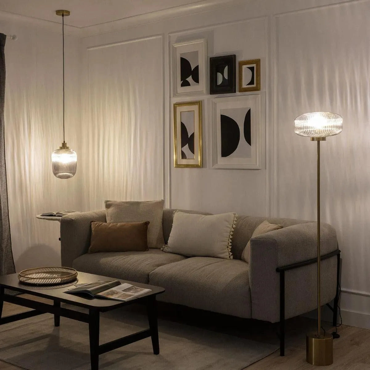 Grote klassieke staande vloerlamp goud met glazen kap E27 fitting 'Finley' 142 cm - FOIR