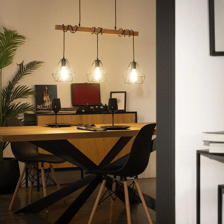 houten hanglampen eettafel metaal metaal