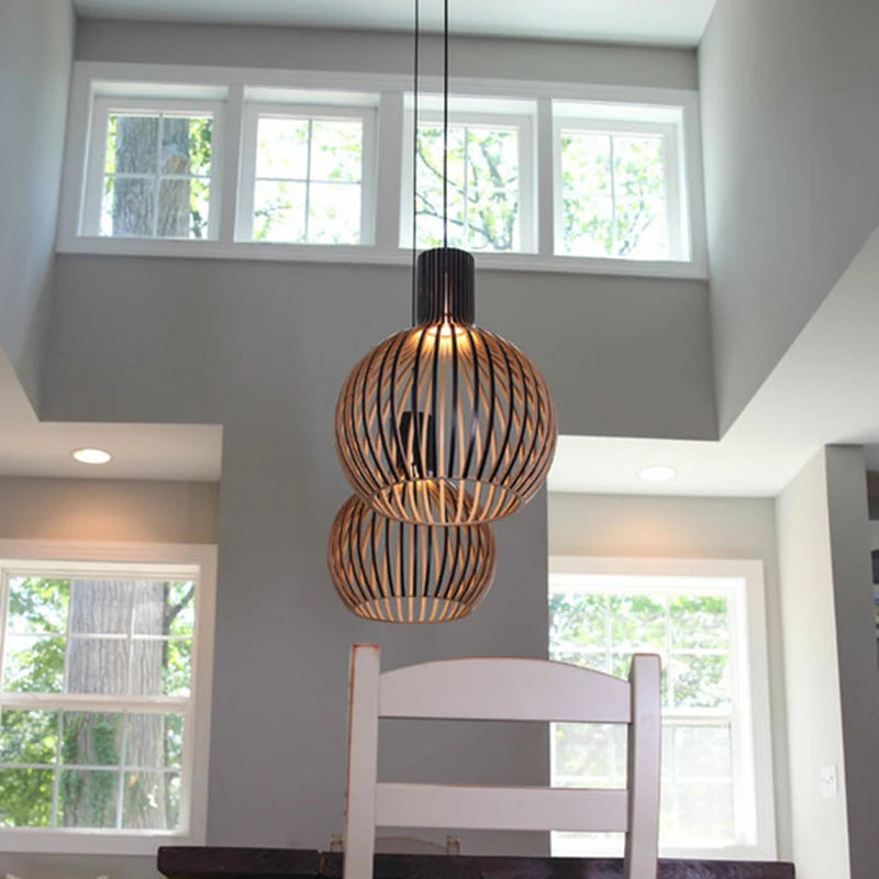 Hanglamp hout 'Bois' zwart / blank hout E27 design
