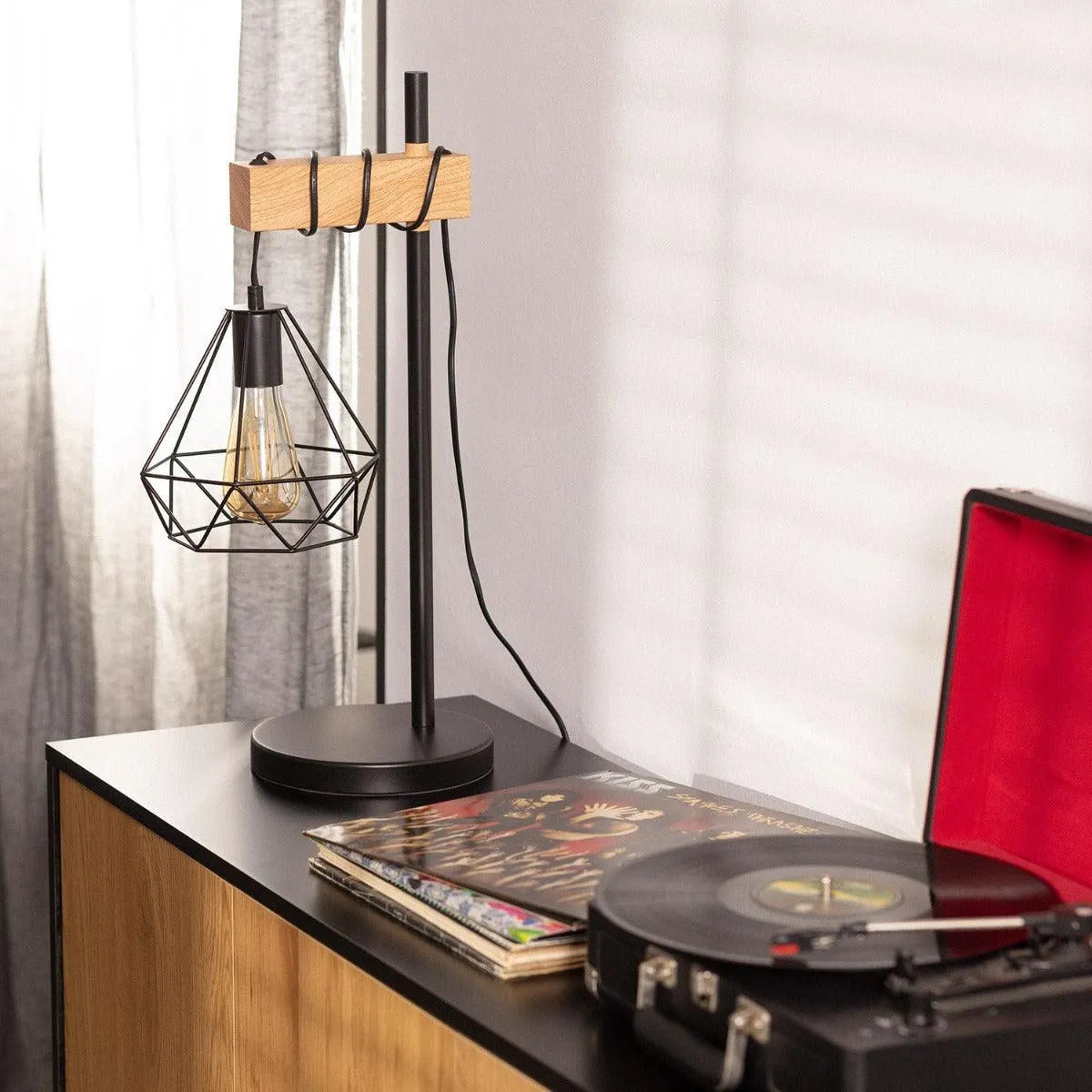 Bureaulamp metaal led lamp e27 fitting hout met stekker