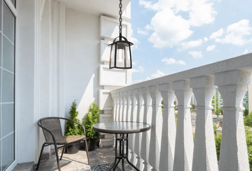 Buiten hanglamp zwart E27 Lutec 'Kelsey' glas metaal vierkant 17 cm - FOIR