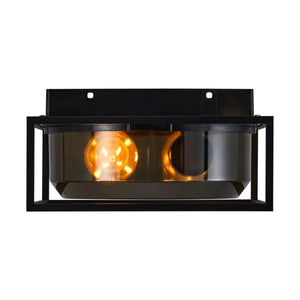 Plafondlamp zwart industrieel met E27 fitting en smokeglas 'Griffin' 26 cm - FOIR