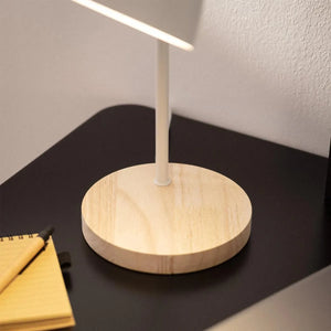 Bureaulamp wit met hout schakelaar en E14 fitting 'Wilco' - FOIR