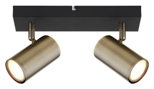 Plafondspot 2 spots zwart & antiek messing GU10 Robby - FOIR