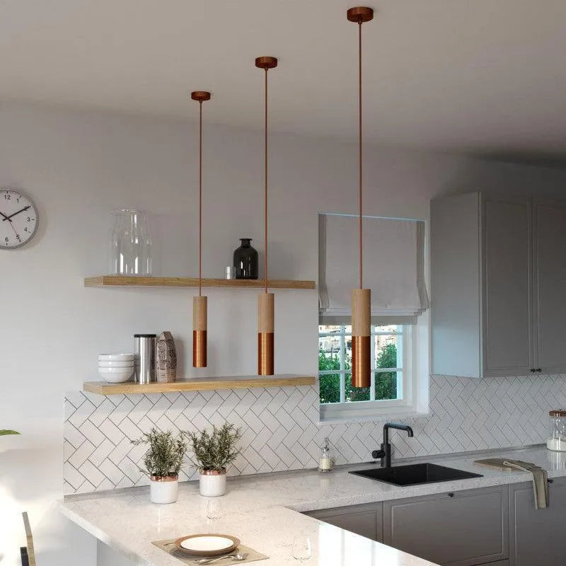 Hanglamp spot E14 fitting losse kap hout titanium-Koper - FOIR