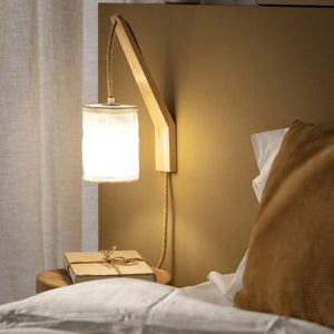 Wandlamp modern stoffen kap 'Kazu' hout textiel E27 fitting stof modern - FOIR