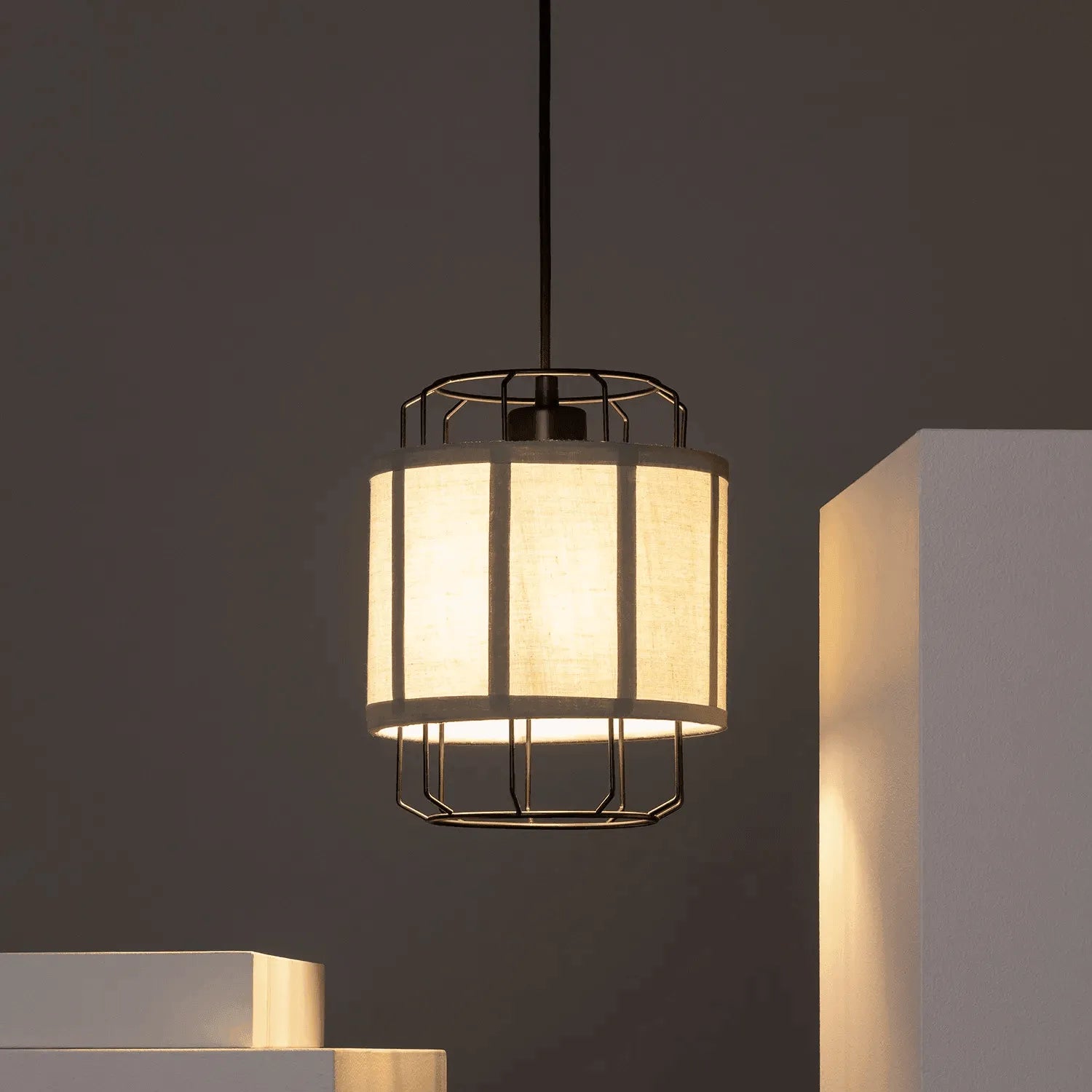 Kooi hanglampje met stoffen kap E27 fitting 'Claire' - FOIR