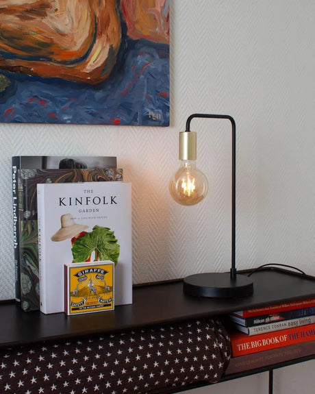 Kleine tafellamp zwart en messing met E27 fitting en schakelaar By Rydens Fondi - FOIR