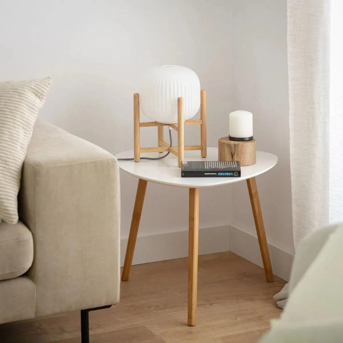 Tafellamp hout en opaalglas met stekker schakelaar en E27 fitting 'Givano' - FOIR
