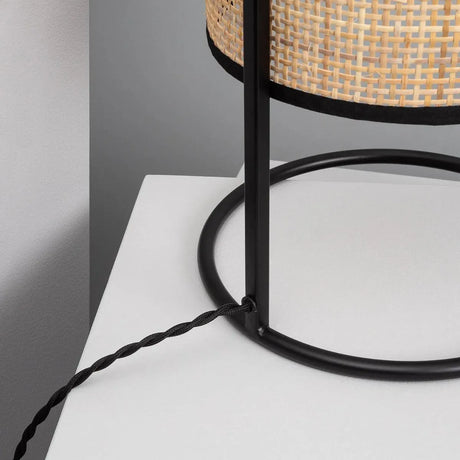 Tafellamp rotan & zwart metaal met E27 fitting stekker & schakelaar 'Maurik' - FOIR