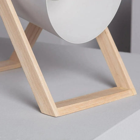 Minimalistische tafellamp wit met hout schakelaar en stekker 'Sebastian' - FOIR