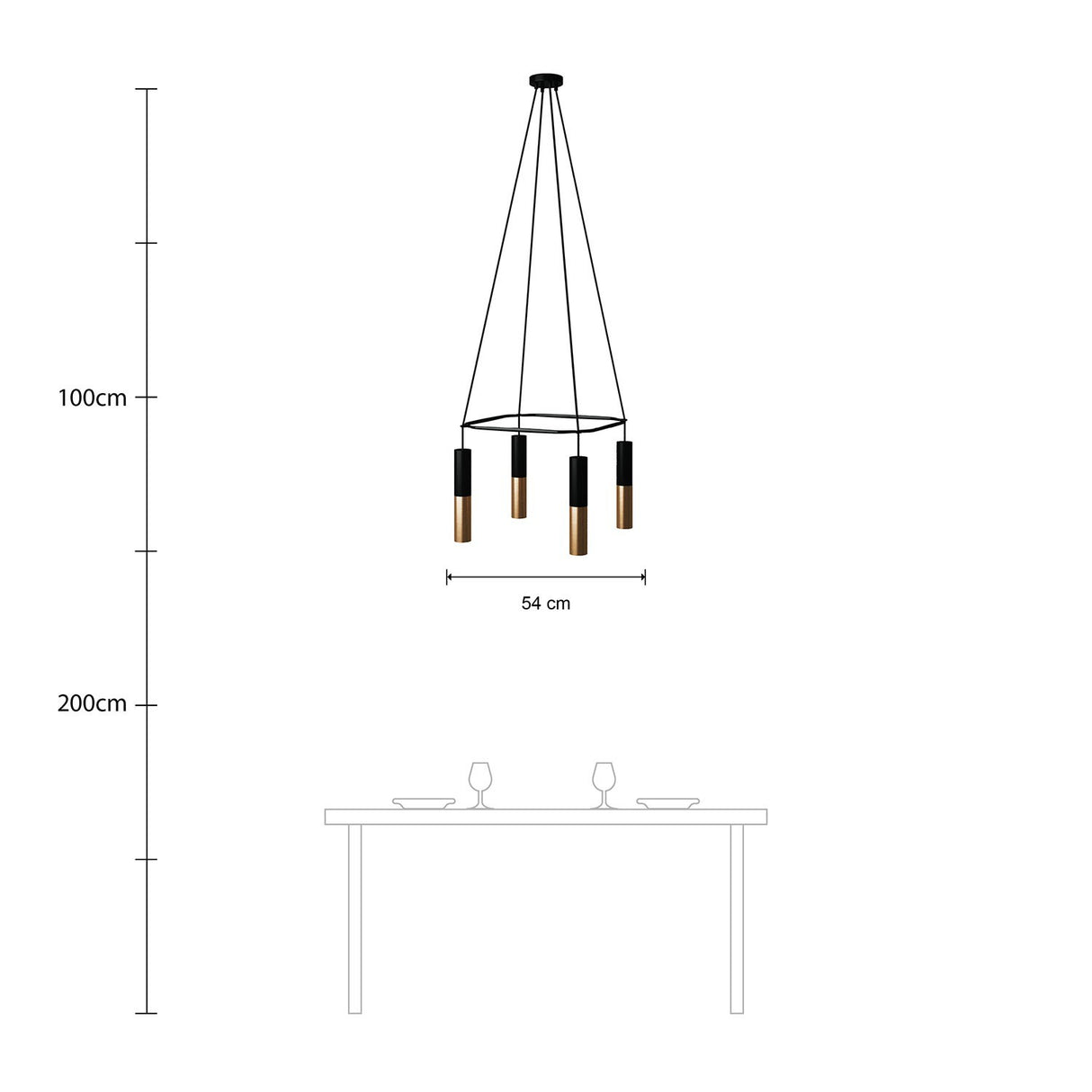Kroonluchter eettafel Hanglamp zwart vierkant 4X e27 met led