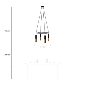 Kroonluchter eettafel Hanglamp zwart vierkant 4X e27 met led