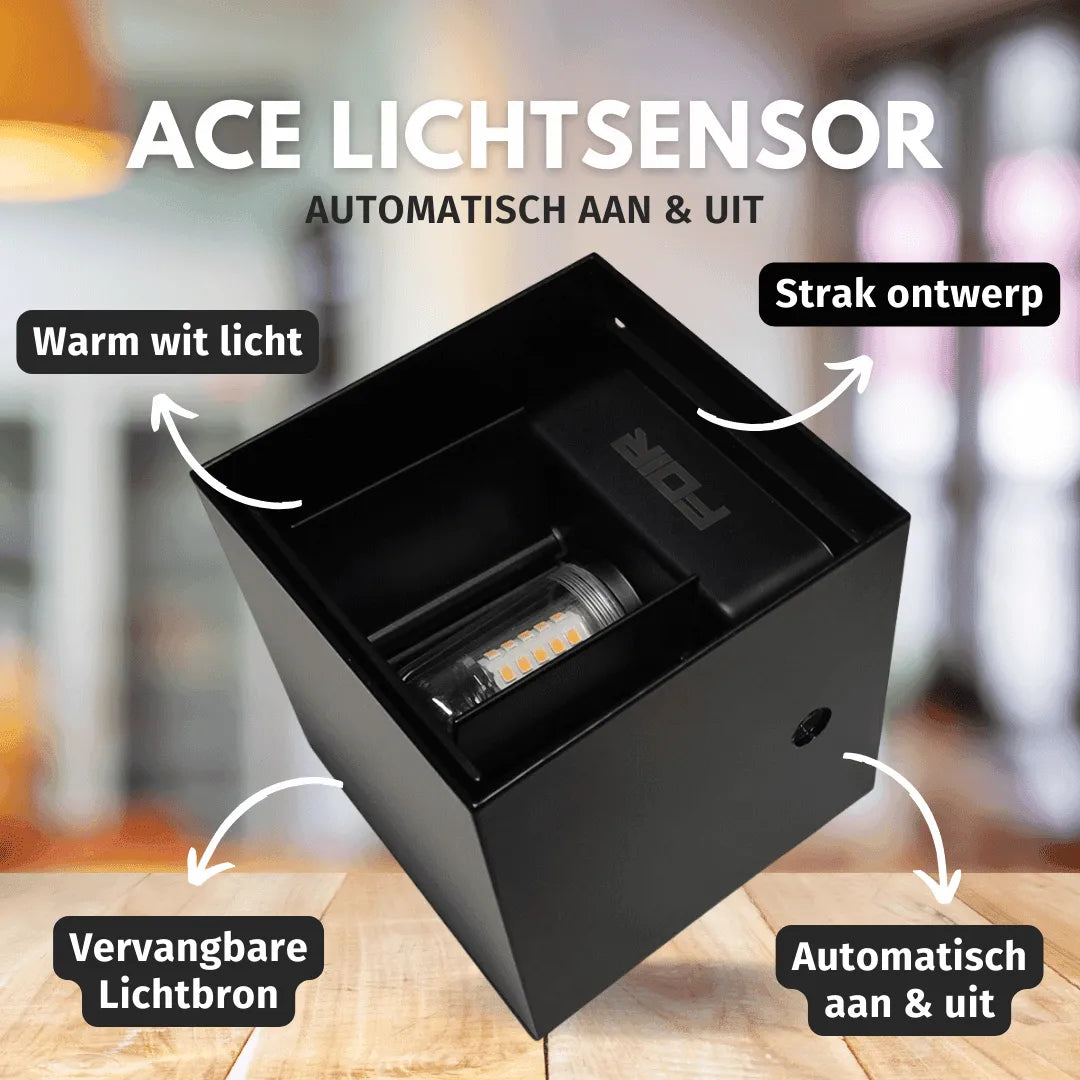 Buitenlamp schemersensor zwart automatisch aan kubus zwart metaal