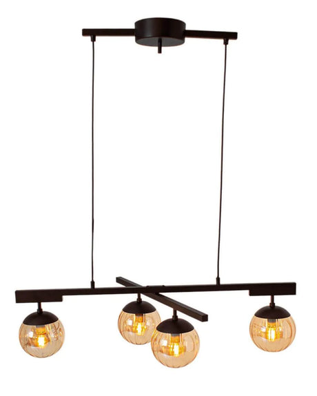 Hanglamp zwart met amberglazen kappen By Rydens 'Labelle' E14 fitting 90 cm - FOIR