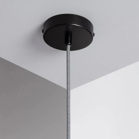 E27 fitting set plafondkap zwart/wit met zebra strijkijzersnoer - FOIR