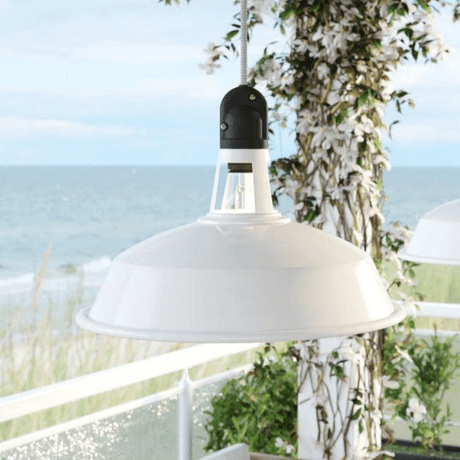 Hanglamp buiten waterdicht industrieel wit 'Haven' E27 fitting metaal IP65 380mm - FOIR
