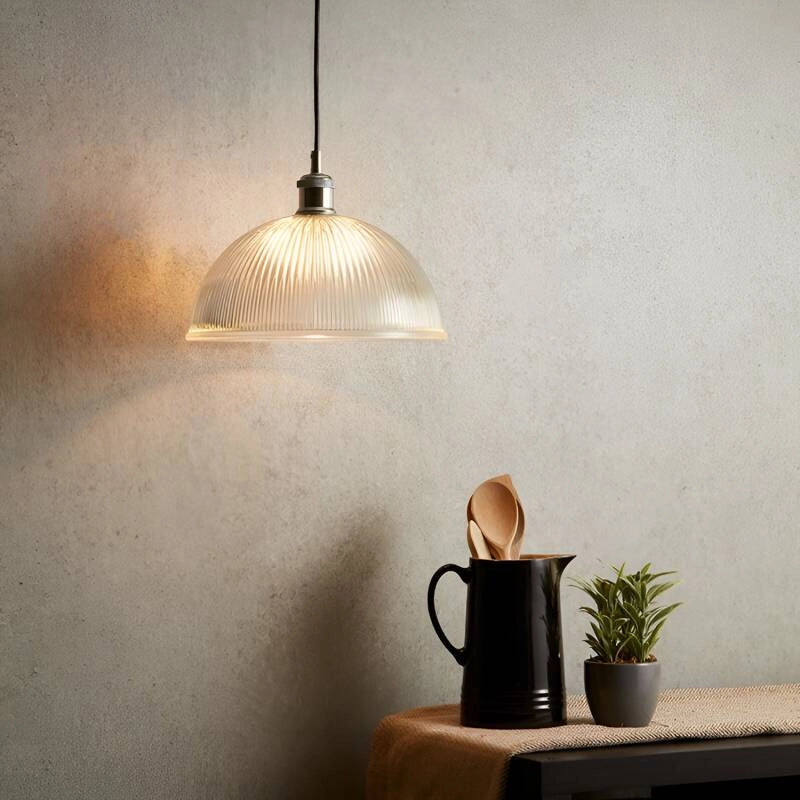 Hanglamp Glas ribbel e27 fitting 30 cm