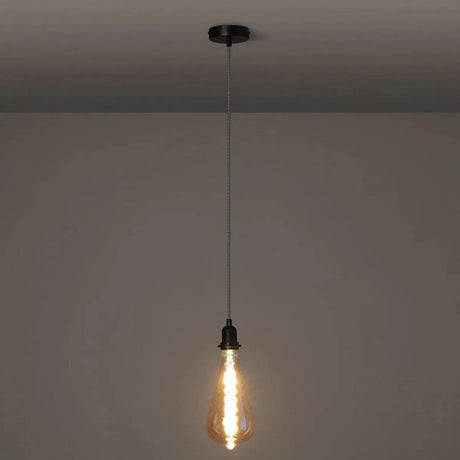 E27 fitting set plafondkap zwart/wit met zebra strijkijzersnoer - FOIR