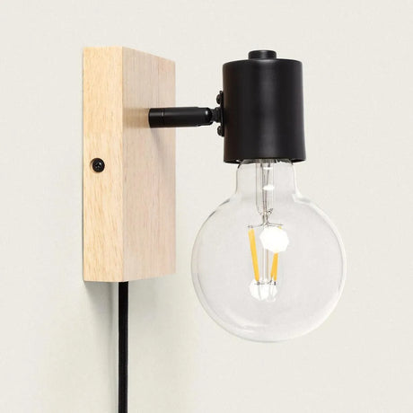 Wandlamp Leeslamp hout met E27 fitting schakelaar & stekker 'Iddo' - FOIR