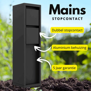 Buiten Dubbel stopcontact mains zwart 2x eu metaal lutec mains