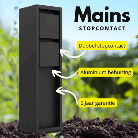 Buiten Dubbel stopcontact mains zwart 2x eu metaal lutec mains