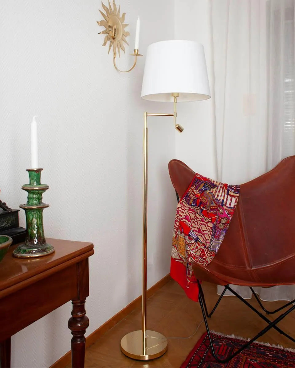 Messing vloerlamp met LED leeslamp e27 fitting schakelaar by rydens Orlando designverlichting wit 1988780-6509  7391741887887