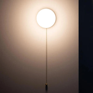 Wandlamp hout goud en opaalglas met trekschakelaar & E27 fitting 'Jerry' - FOIR