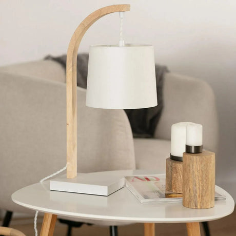 Tafellamp wit met hout E14 fitting schakelaar & stekker 'Natasja' - FOIR