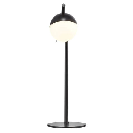 Kleine tafellamp met schakelaar en G9 fitting Ip20 zwart metaal glas zwarte stoffen kabel.